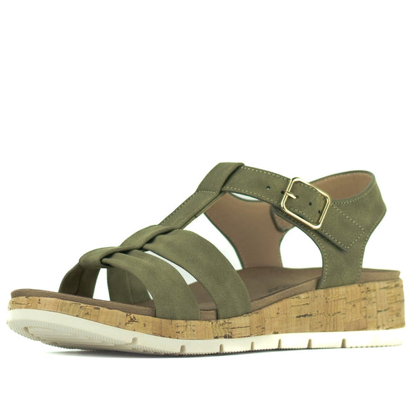 Aerocushion Mary Women's T-bar Sandals - Olive