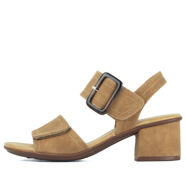 Aerocushion Mevie Women's Wide Fit Block Heel Sandals - Tan Nubuck