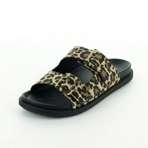 Wilde Summer Women's Double Buckle Slide Sandals - Leopard