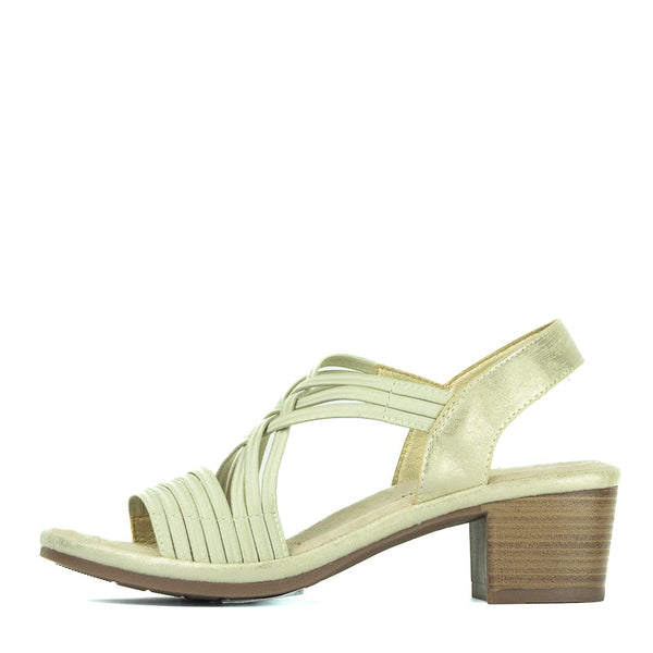 Aerocushion Malvina Women's Block Heel Sandals - Gold Shimmer