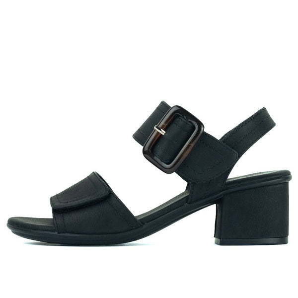 Aerocushion Mevie Women's Wide Fit Block Heel Sandals - Black Smooth