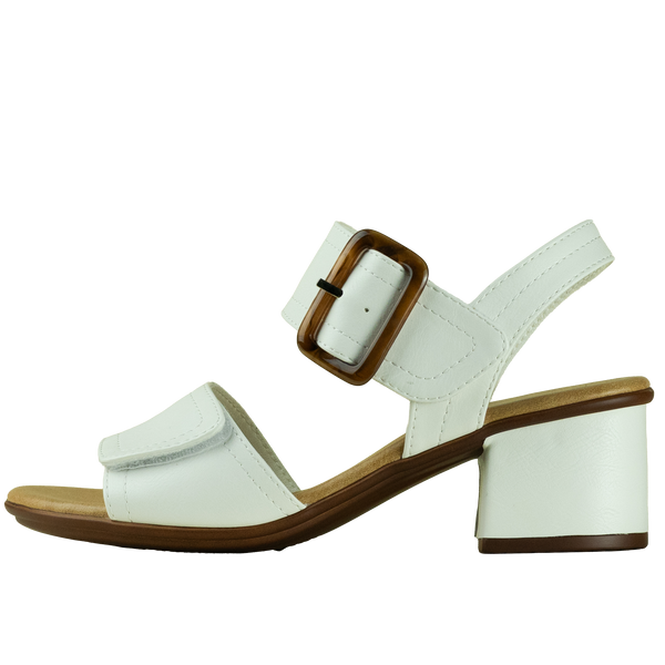 Aerocushion Mevie Women's Wide Fit Block Heel Sandals - White Smooth