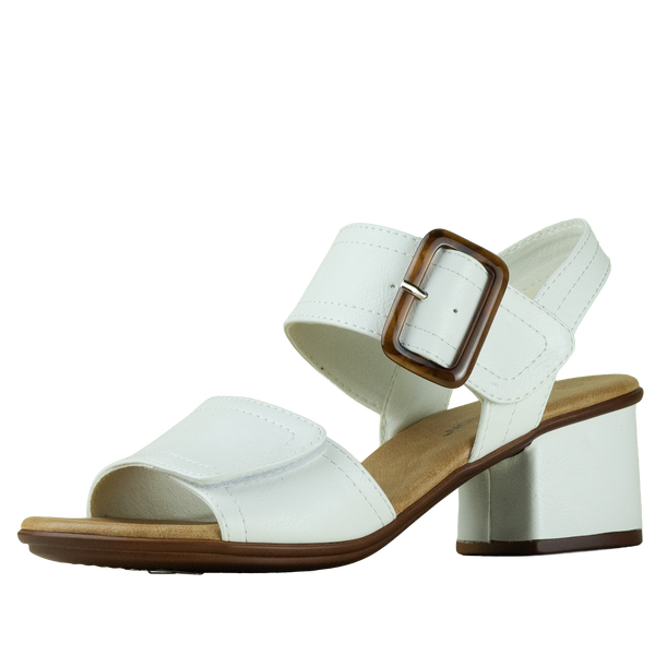 Aerocushion Mevie Women's Wide Fit Block Heel Sandals - White Smooth