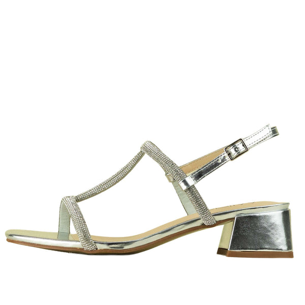 Wilde Sahara Women's Glitter T-bar Block Heels - Silver