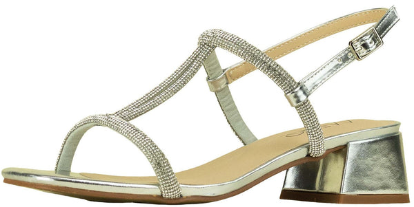 Wilde Sahara Women's Glitter T-bar Block Heels - Silver