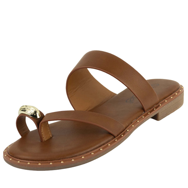 Wilde Shox Women's Wide Thongs Sandals - Tan
