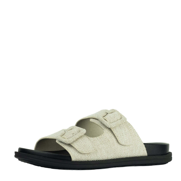 Wilde Summer Women's Double Buckle Slide Sandals - Beige Linen