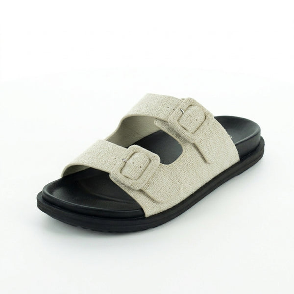 Wilde Summer Women's Double Buckle Slide Sandals - Beige Linen