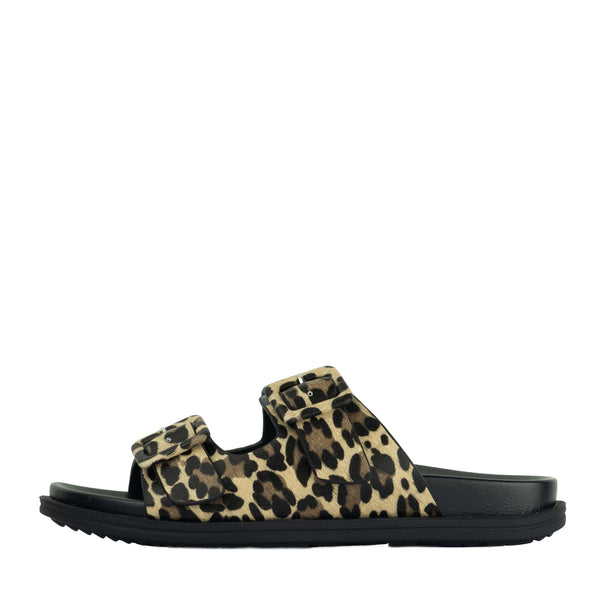 Wilde Summer Women's Double Buckle Slide Sandals - Leopard